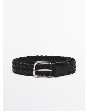 MASSIMO DUTTI Braided Nappa Leather Belt - Black