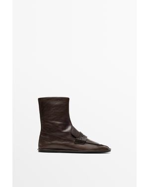 MASSIMO DUTTI Soft Leather Ankle Boot With Vamp Detail - White
