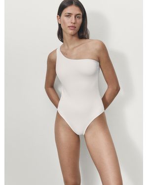 MASSIMO DUTTI Plain Asymmetric Swimsuit - White