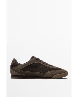 MASSIMO DUTTI Contrast Leather Trainers - Black