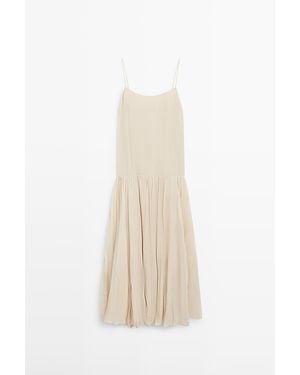 MASSIMO DUTTI Flowing Midi Dress With Pleated Detail - Natural