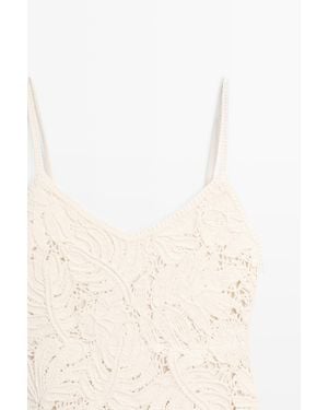 MASSIMO DUTTI Long Dress With Crochet Detail - Natural