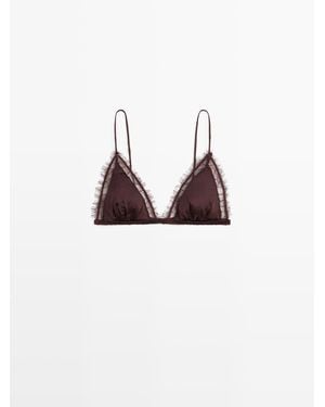 MASSIMO DUTTI Triangel Bralette Van Zijden Kant - Bruin