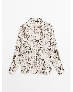 MASSIMO DUTTI Overhemd Met Dierenprint En Plooien - Wit