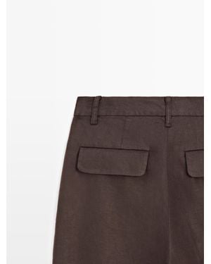 MASSIMO DUTTI 100% Linen Carrot Fit Trousers - Natural