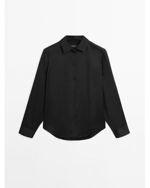 MASSIMO DUTTI Soepelvallend Satijnen Overhemd - Zwart