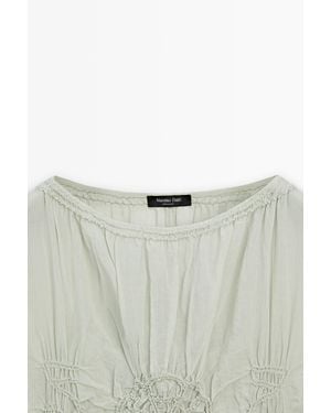 MASSIMO DUTTI Long Flowing Dress With Embroidered Detail - White