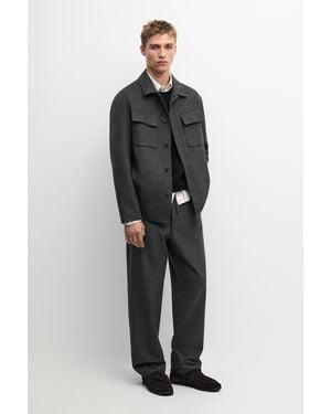 MASSIMO DUTTI Wool Blend Overshirt With Pocket Detail - Black