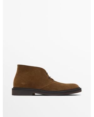 MASSIMO DUTTI Split Suede Safari Boots - Brown