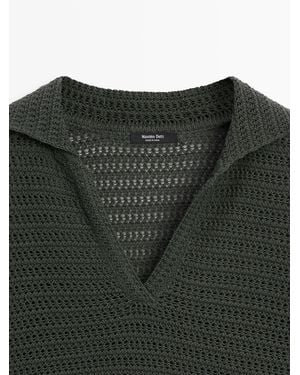 MASSIMO DUTTI Jersey Punto Calado Cuello Polo - Negro