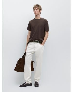 MASSIMO DUTTI 100% Cotton Short-Sleeve T-Shirt - White