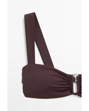 MASSIMO DUTTI Strappy Bikini Top With Gathered Detail - Purple