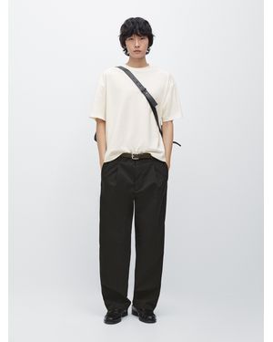 MASSIMO DUTTI Cotton Blend Barrel Fit Trousers - White