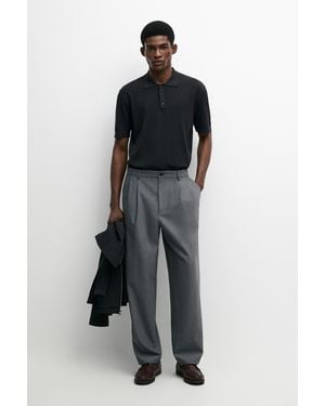 MASSIMO DUTTI Polo Cuello Abotonado 100% Algodón - Negro