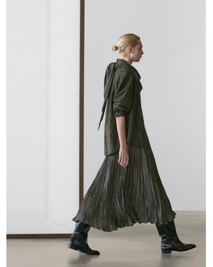 MASSIMO DUTTI Long Flowing Pleated Skirt - Green