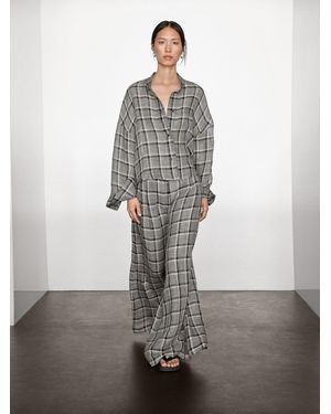 MASSIMO DUTTI 100% Linen Check Palazzo Trousers - Grey