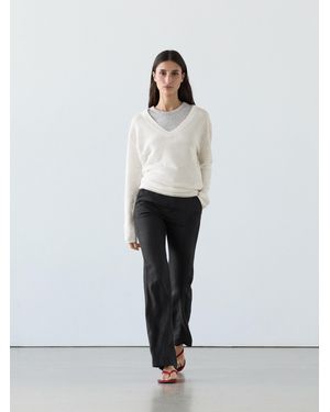 MASSIMO DUTTI 100% Linen Kick Flare Fit Trousers - Black