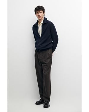 MASSIMO DUTTI Wool Blend Zip-Up Knit Cardigan - Blue