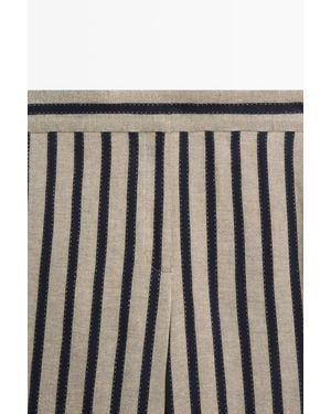 MASSIMO DUTTI Striped Linen Blend Wide-Leg Trousers - Black