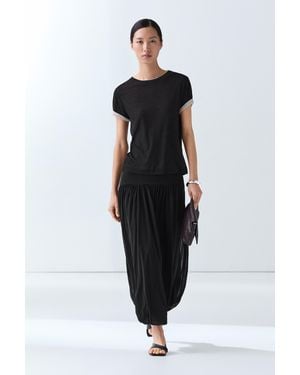MASSIMO DUTTI Double-Layer Short Sleeve T-Shirt - Black