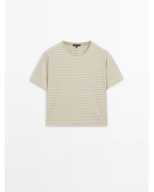 MASSIMO DUTTI Striped Short Sleeve T-Shirt - White