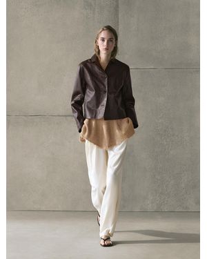 MASSIMO DUTTI Cropped Nappa Leather Jacket - Grey