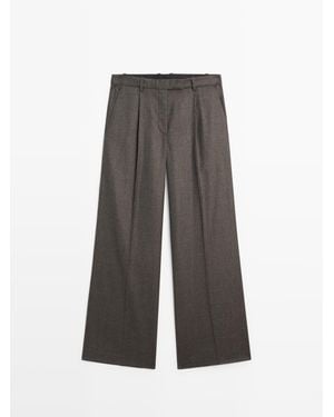 MASSIMO DUTTI Pantaloni Da Completo Mélange 100% Lana - Grigio