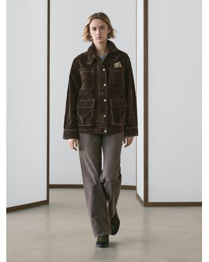 MASSIMO DUTTI Denim Jacket With Flocking Collar Detail - Brown
