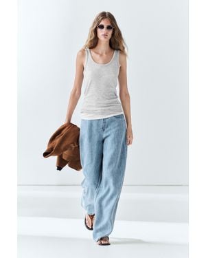 MASSIMO DUTTI 100% Cotton Ribbed Double-Layer Top - Gray