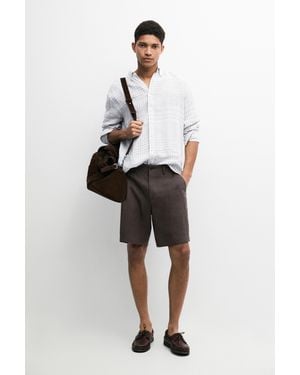 MASSIMO DUTTI 100% Linen Short Bermuda Shorts - Brown