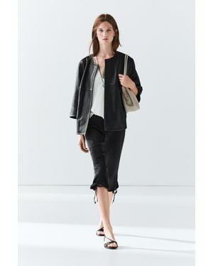 MASSIMO DUTTI Cropped Nappa Leather Jacket - Black