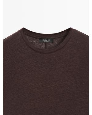 MASSIMO DUTTI Linen Short Sleeve T-Shirt - Brown