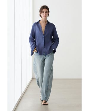 MASSIMO DUTTI Flowing 100% Linen Shirt - Blue