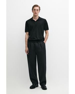 MASSIMO DUTTI Diamond Knit Polo Jumper - Black