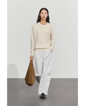 MASSIMO DUTTI Wool Blend Knit Sweater With Round Neck - Natural