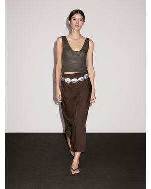 MASSIMO DUTTI Falda Midi Fluida Tejido Satinado - Blanco