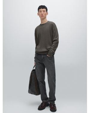 MASSIMO DUTTI Cotton Blend Cable-Knit Jumper - Grey