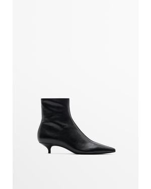 MASSIMO DUTTI Low-Heel Leather Ankle Boot - White