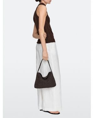 MASSIMO DUTTI Small Raffia Shoulder Bag - Black