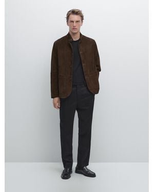MASSIMO DUTTI Flanellhose Aus Wollmischgewebe Mit Bundfalten - Schwarz