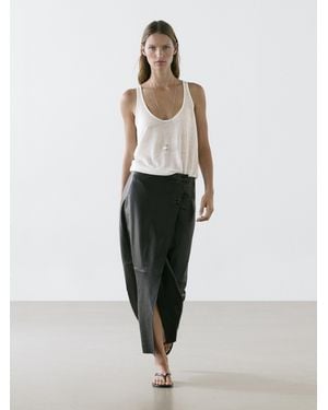 MASSIMO DUTTI Nappa Leather Midi Skirt With Seams - White