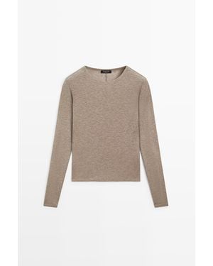 MASSIMO DUTTI Langarmshirt Mit Wollanteil - Natur