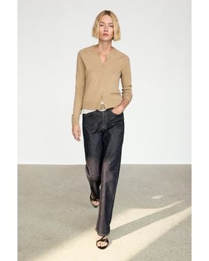 MASSIMO DUTTI 100% Cashmere Cropped Knit Cardigan - Natural