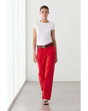 MASSIMO DUTTI 100% Mercerised Cotton Short Sleeve T-Shirt - Red