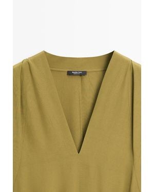MASSIMO DUTTI Long Flowing V-Neck Dress - Green