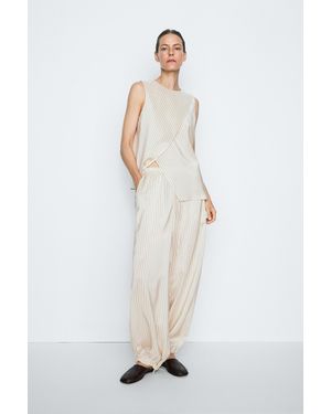 MASSIMO DUTTI Striped Fluid Sarouel Trousers - Natural