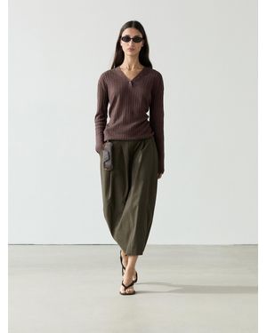 MASSIMO DUTTI Linen Knit Jumper With Button Details - Brown
