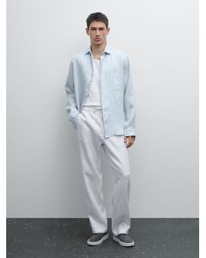 MASSIMO DUTTI Pantalón Jogger Fit 100% Lino - Gris