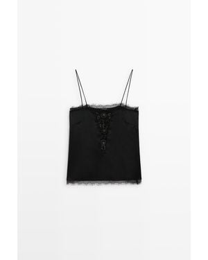 MASSIMO DUTTI Top Lingerie Con Spalline Sottili E Dettaglio - Nero