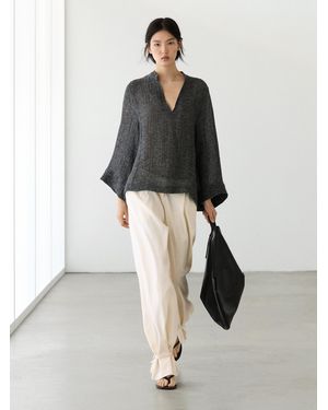 MASSIMO DUTTI Blusa Total Look Melange Lino - Blanco
